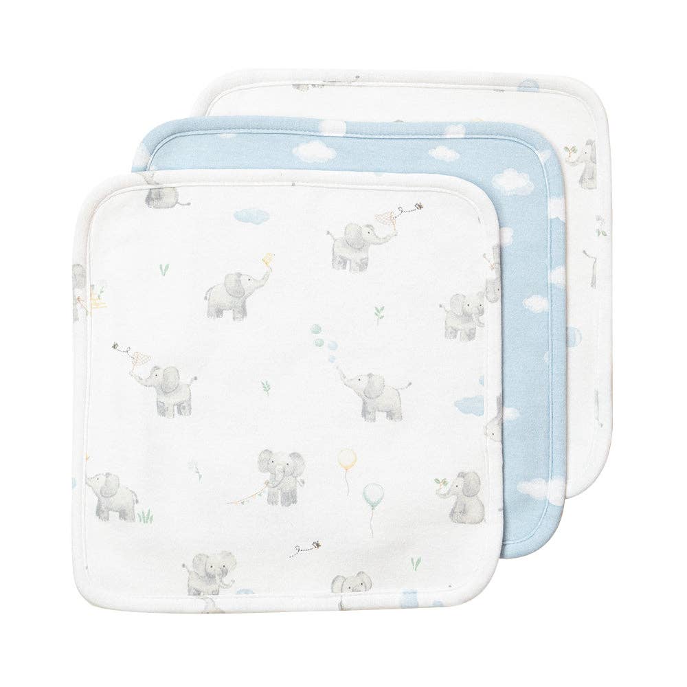 Living Textiles - 3 Pack Organic Wash Cloths - Elephant Playtime
