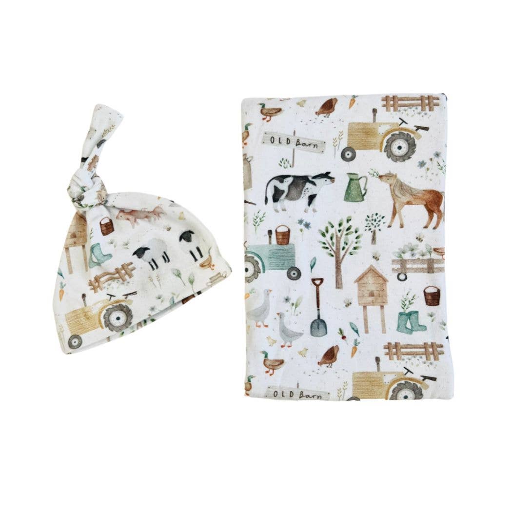 Cuddle Bug & Co - Mini & Me Organic Jersey Baby Wrap Set Farm Life