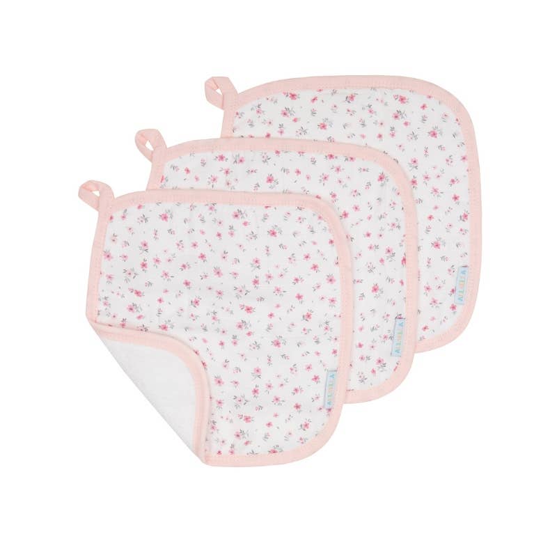 All4Ella | Wash Cloths 3pk | Pink Petals