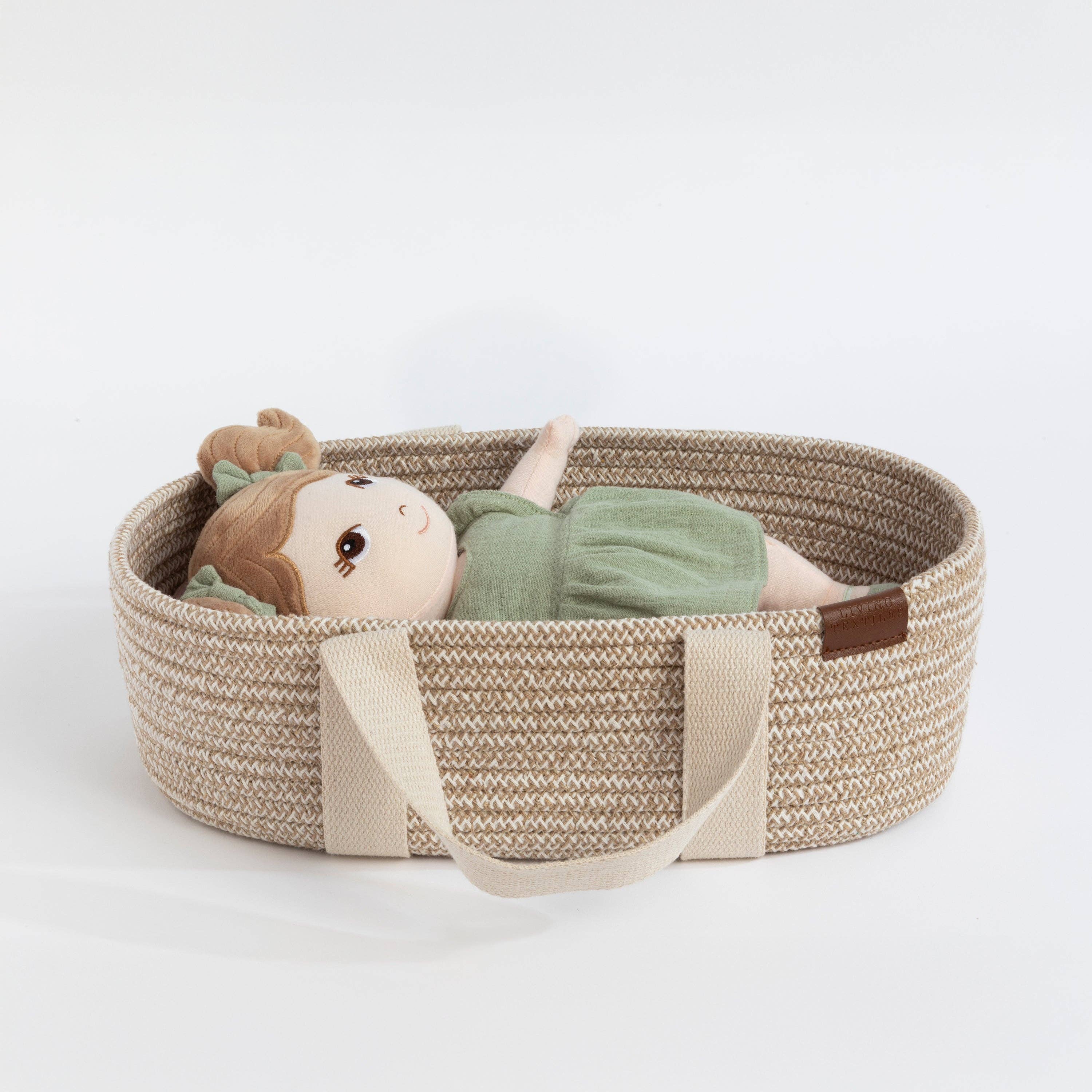 Living Textiles - 100% Cotton Rope Doll Moses Basket - Blush