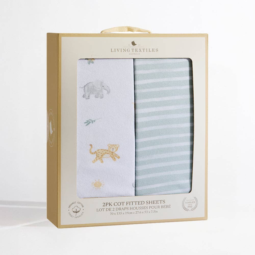 Living Textiles 2 Pack Organic Cot Fitted Sheet | Roam & Roar