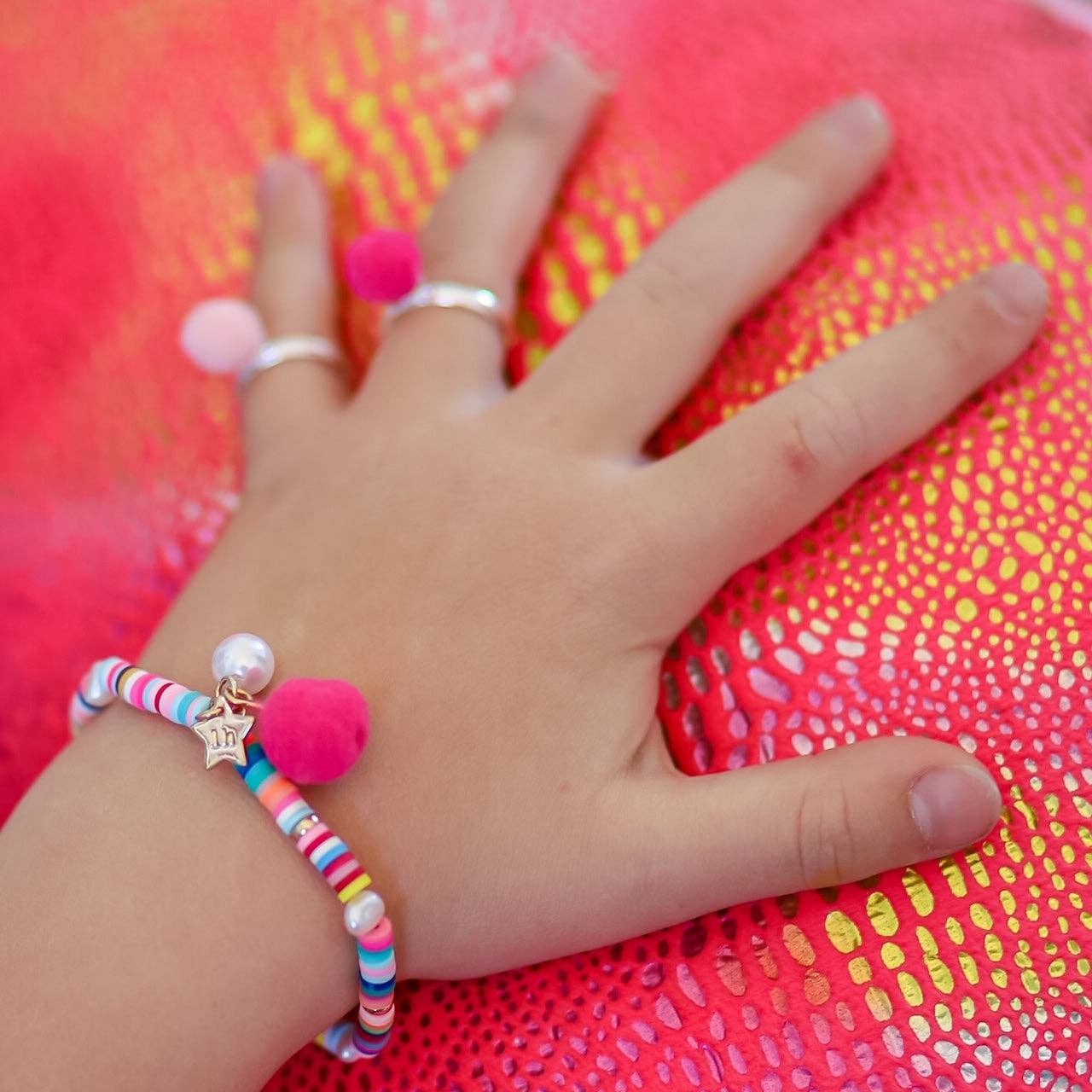 Lauren Hinkley | Rainbow Bracelet with Pom Pom and Pearl