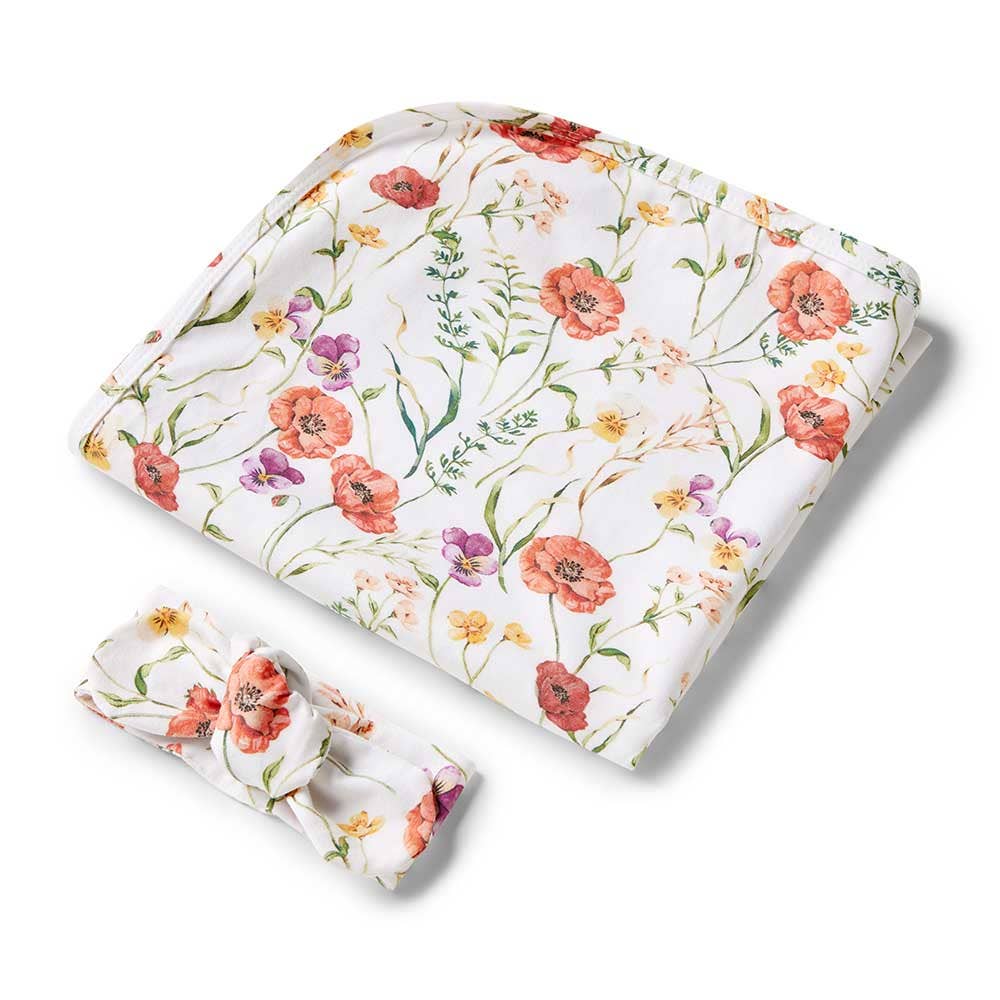 Snuggle Hunny | Organic Jersey Wrap & Topknot Set | Meadow