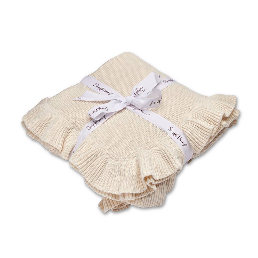Snuggle Hunny - Cream Ruffle Knit Organic Baby Blanket