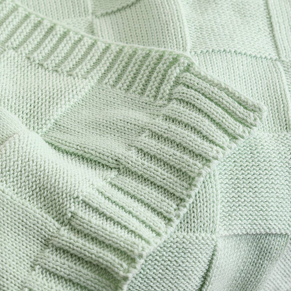 Living Textiles | Pram Knitted Blanket Checkered Seafoam