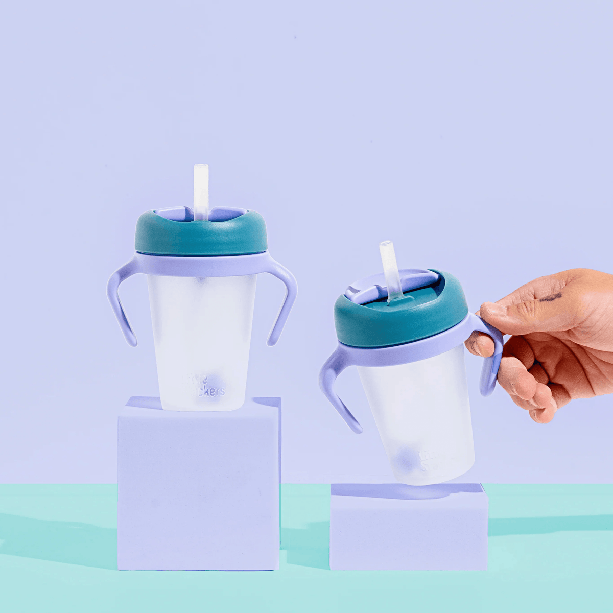 Little Stackers | Weighted Straw Sippy Cup Two Pack: Teal Navy