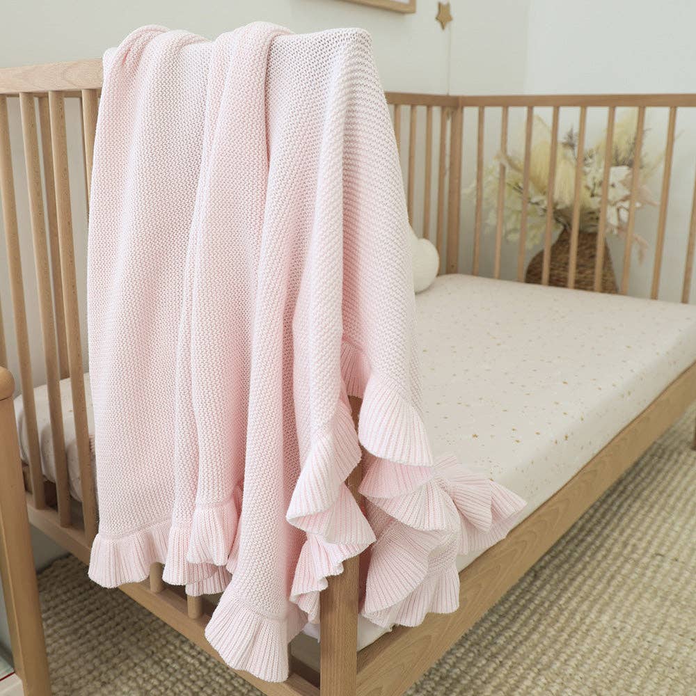 Snuggle Hunny - Blush Pink Ruffle Knit Organic Baby Blanket