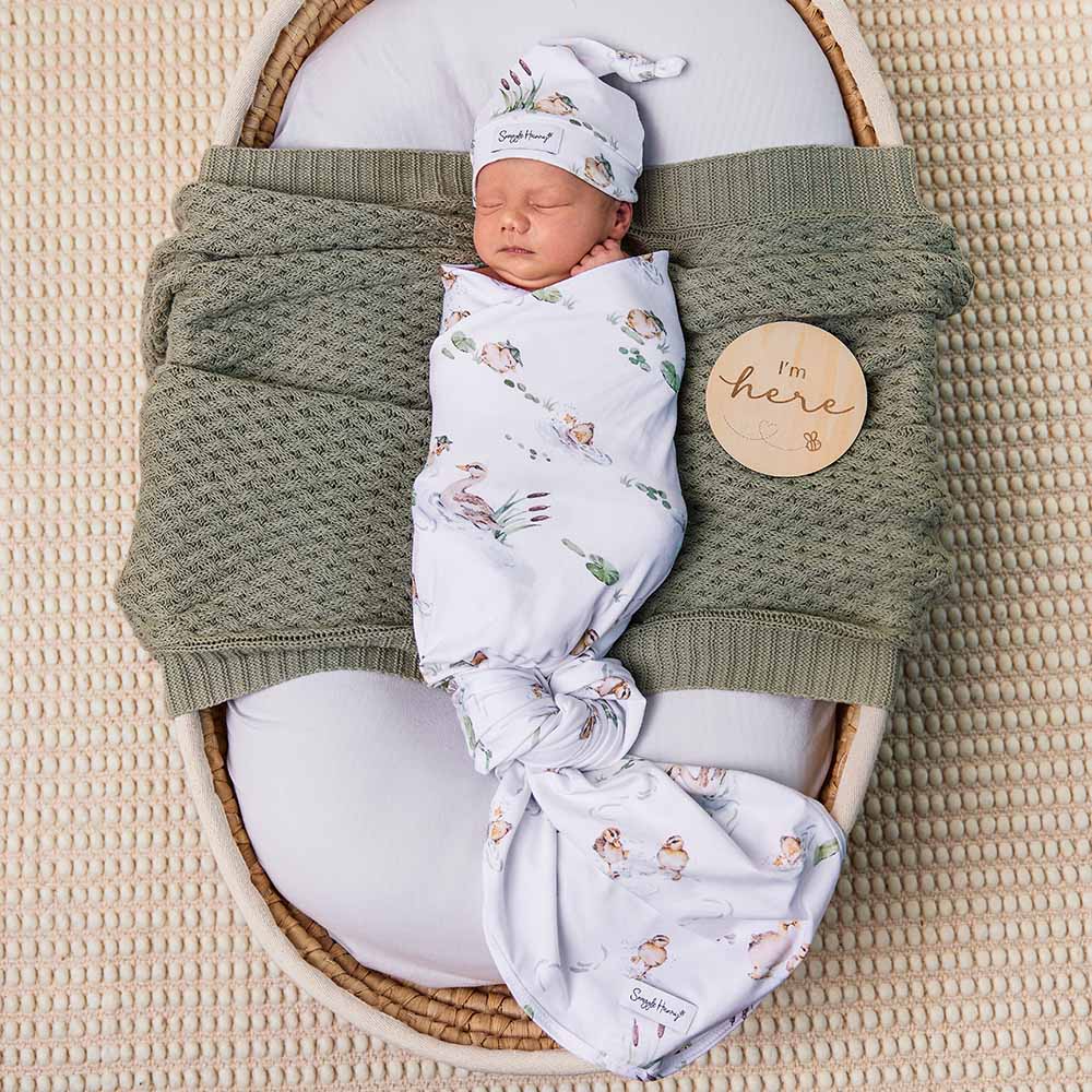 Snuggle Hunny - Duck Pond Organic Jersey Wrap & Beanie Set