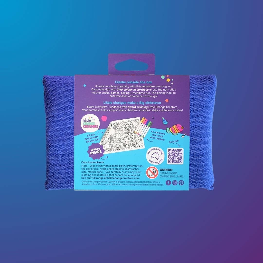 Little Change Creators - SPLASH! Pocket Silicone Colouring Mat | Sealife Travel Toy