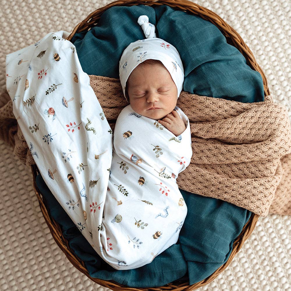 Snuggle Hunny | Organic Jersey Wrap & Beanie Set | Garden Friends