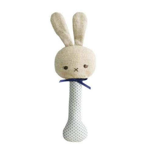 Alimrose Baby Bunny Stick Rattle Navy Spot