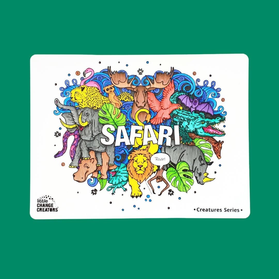 Little Change Creators | SAFARI | Re-FUN-able™ Reusable Colouring + Doodle Mat