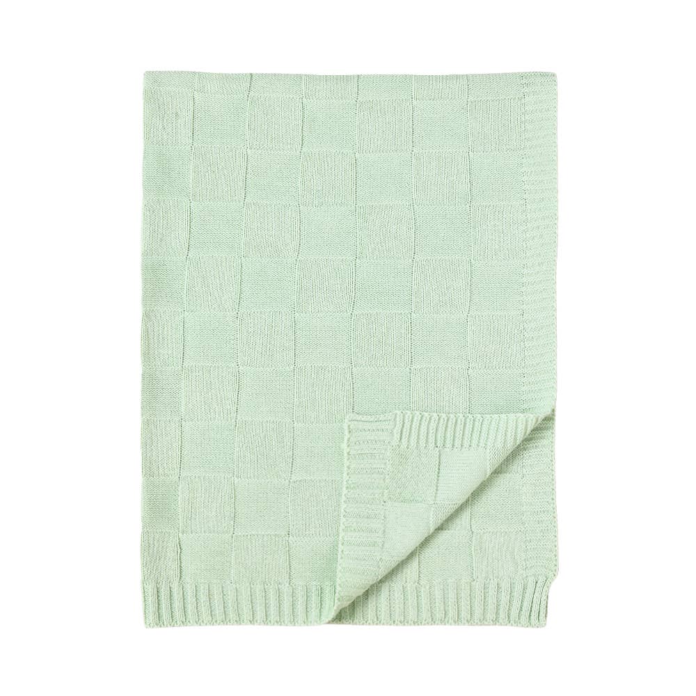 Living Textiles | Pram Knitted Blanket Checkered Seafoam