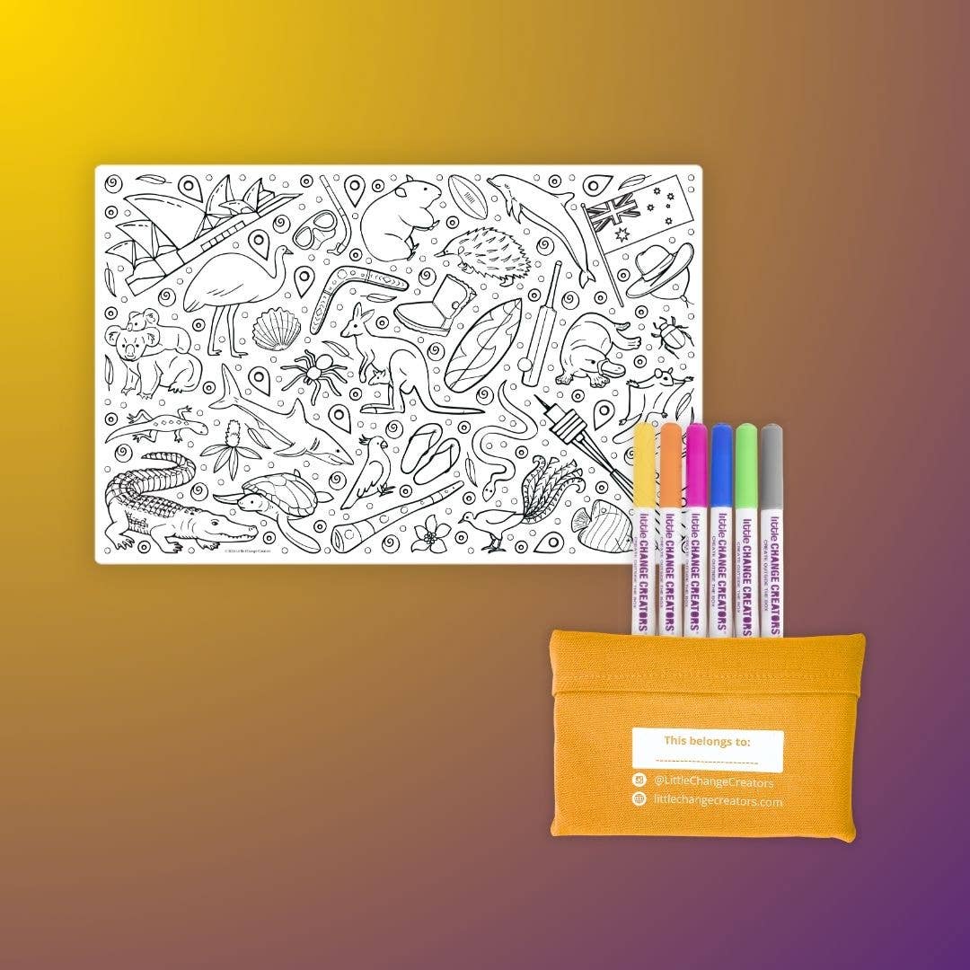 Little Change Creators - G’DAY! Pocket Reusable Colouring Mat | Australian Gift