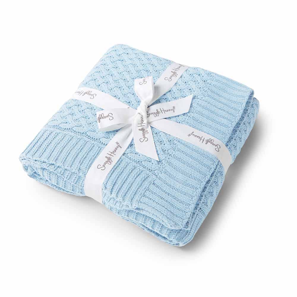 Snuggle Hunny | Diamond Knit Organic Baby Blanket | Baby Blue