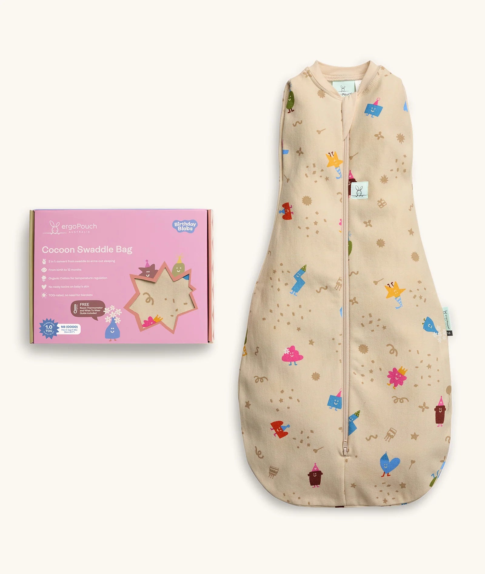 ergoPouch | Cocoon Swaddle Bag 1.0TOG | Birthday Blobs