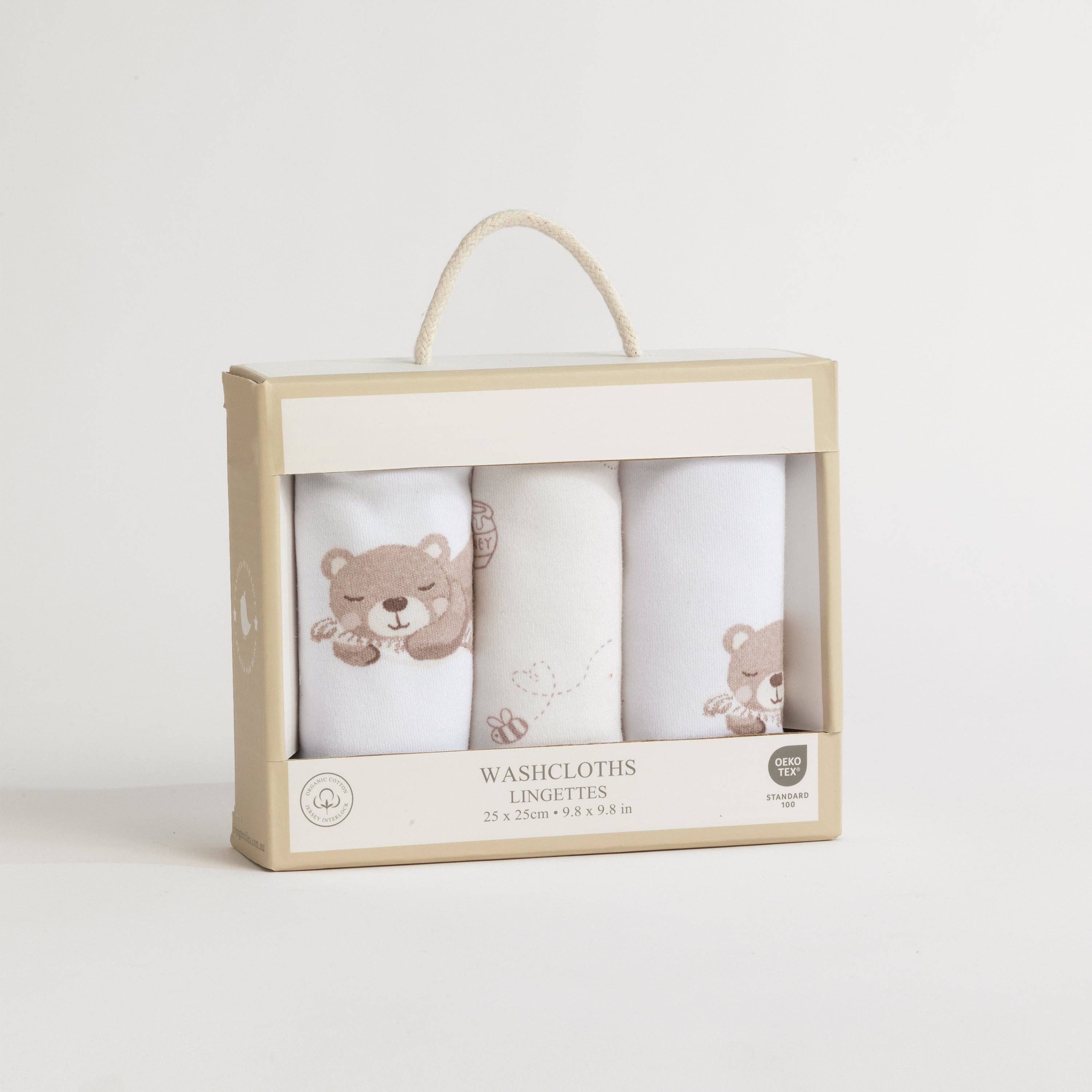 Living Textiles - 3 Pack Washcloths - Cuddly Bear