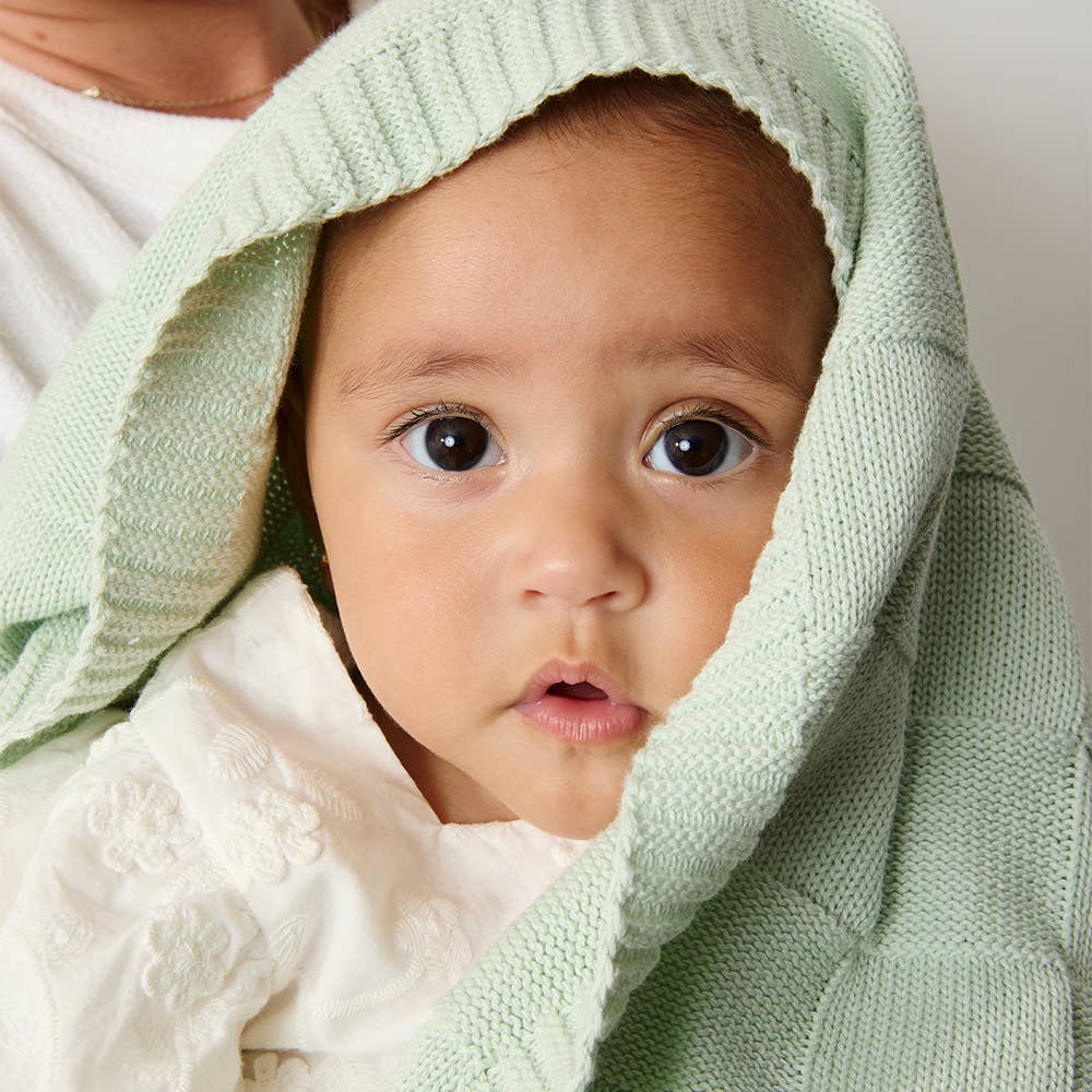 Living Textiles | Pram Knitted Blanket Checkered Seafoam
