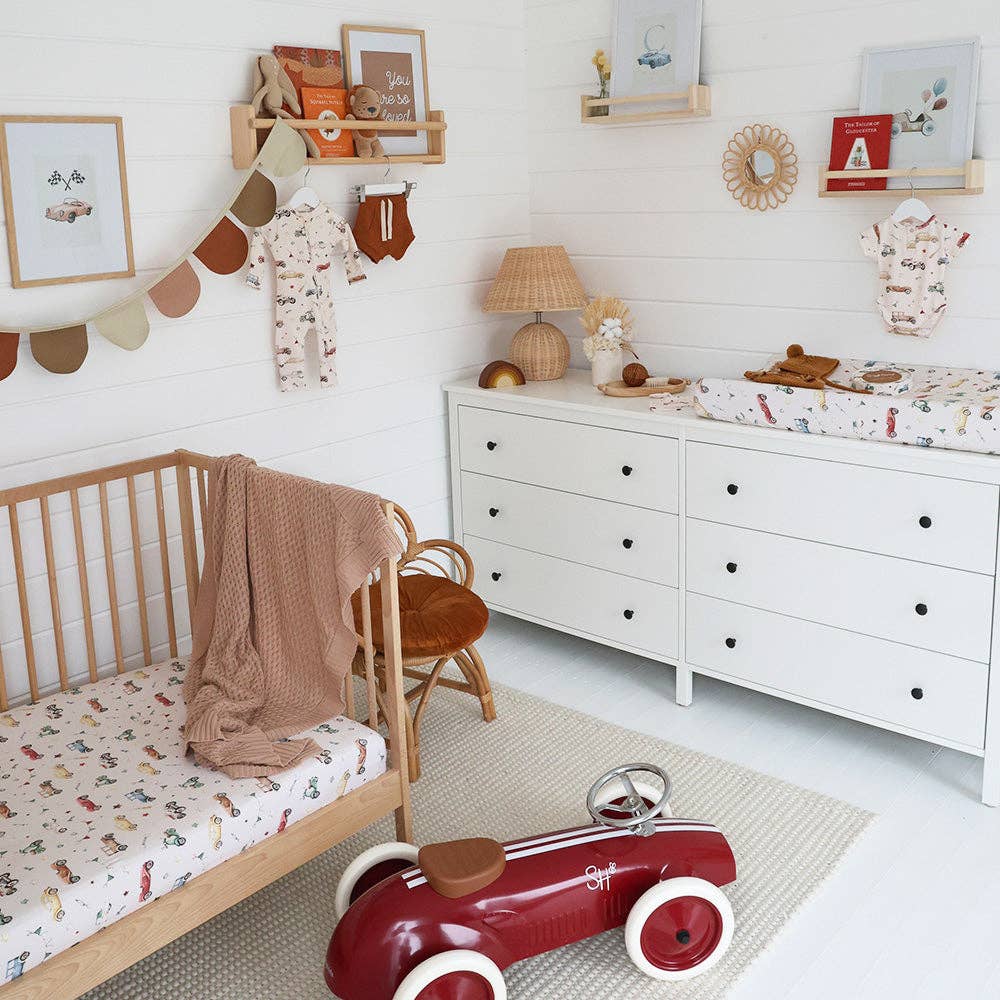 Snuggle Hunny - Vintage Cars Organic Fitted Cot Sheet