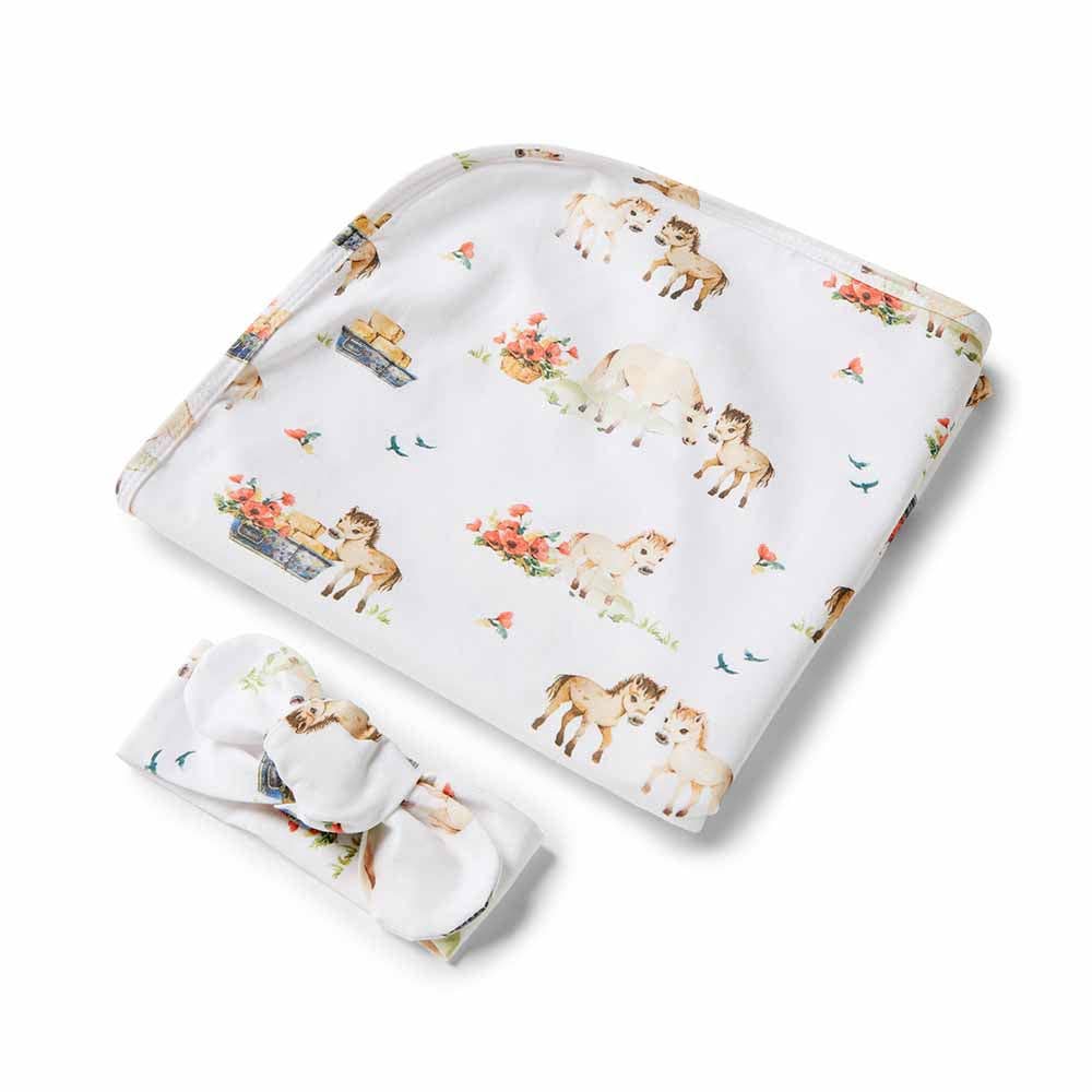 Snuggle Hunny - Pony Pals Organic Jersey Wrap & Topknot Set