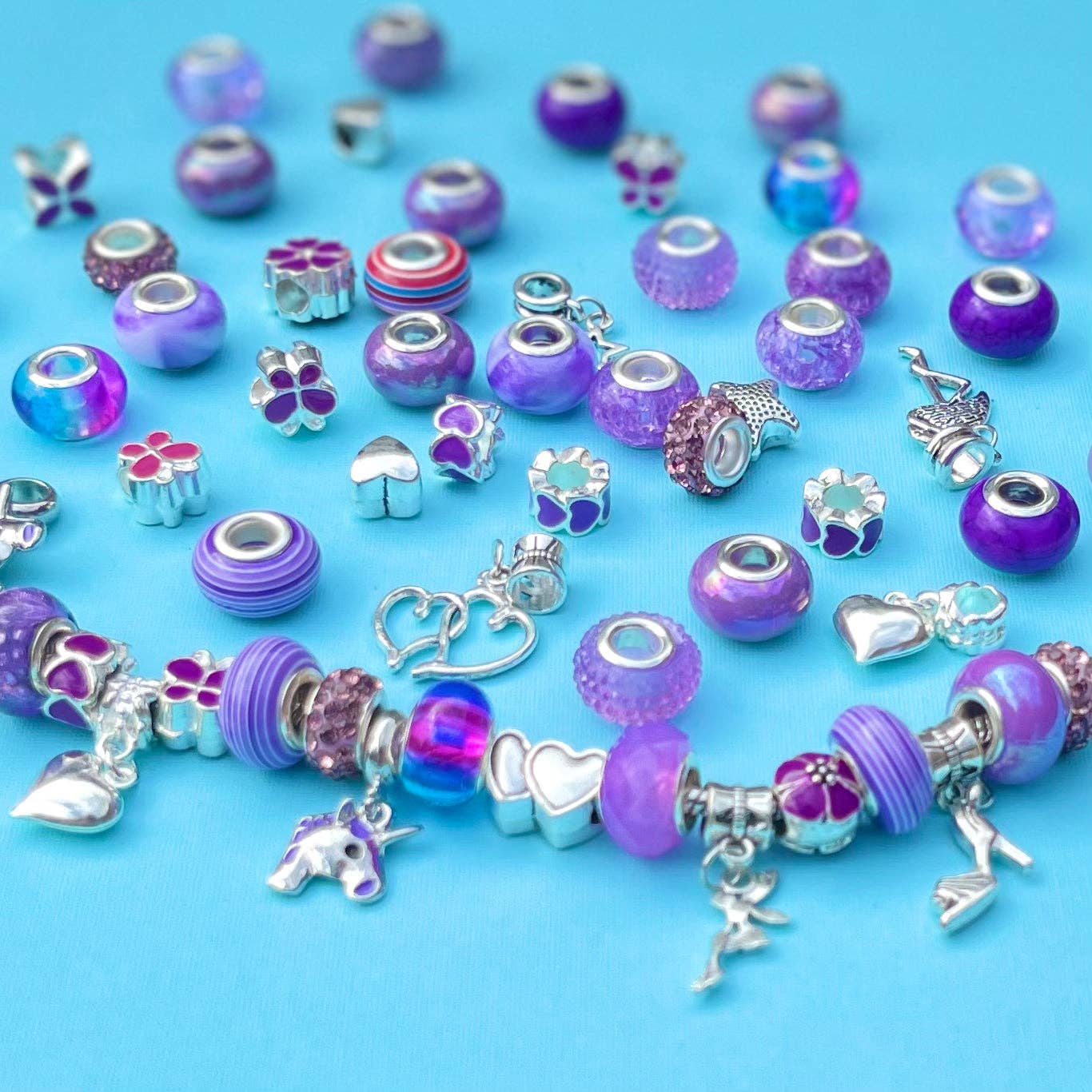 Sweet As Sugar Jewellery - Jewellery Making Kit Charm Bracelet Set: Purple