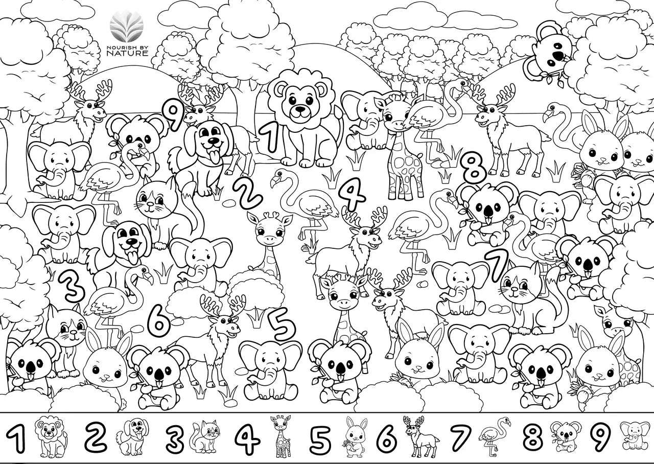 Nourish By Nature - Reusable Colouring Mat | Animal Seek & Spot A3 Silicone