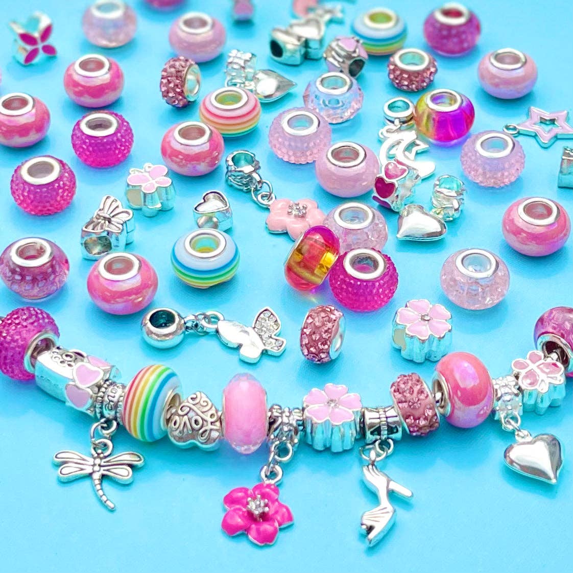 Sweet As Sugar Jewellery - Jewellery Making Kit Charm Bracelet Set: Pink