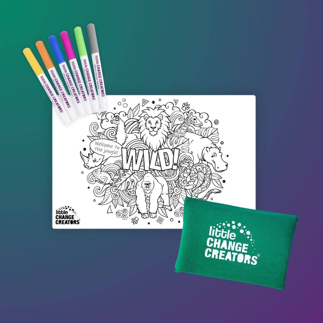 Little Change Creators - WILD! Pocket Reusable Colouring Mat | Animal Activity Gift