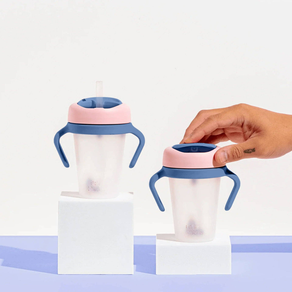 Little Stackers | Weighted Straw Sippy Cup Two Pack: Pink Aqua