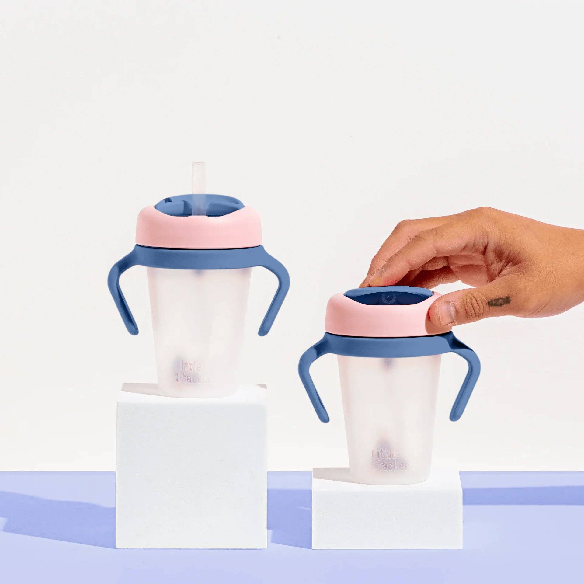 Little Stackers | Weighted Straw Sippy Cup Two Pack: Teal Navy