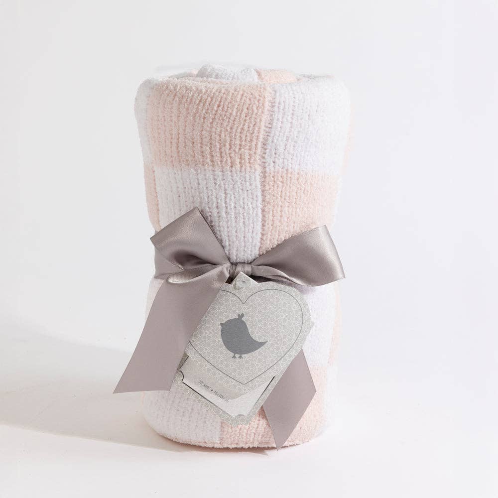Living Textiles Chenille Blanket Checkered Pink