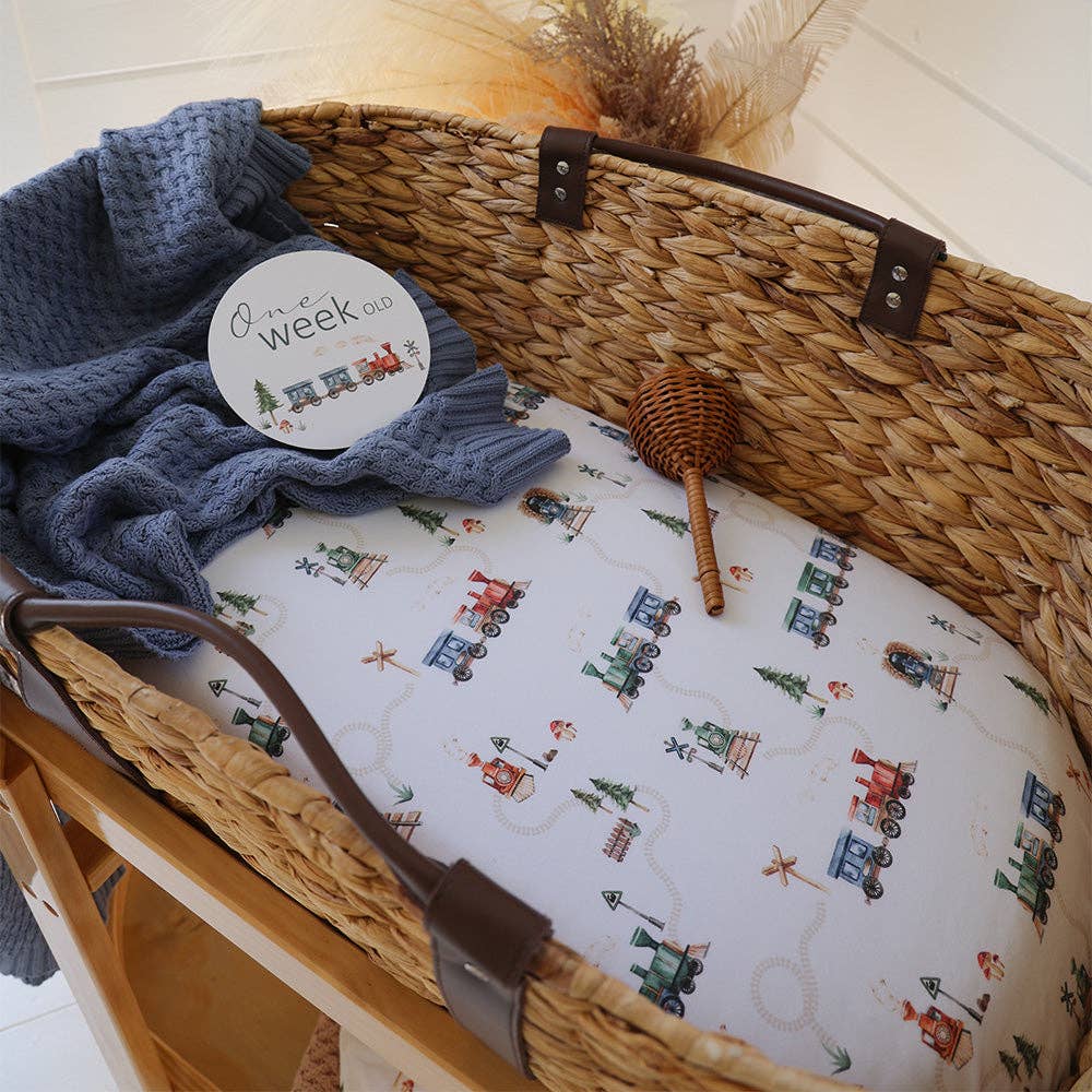 Snuggle Hunny | Organic Bassinet Sheet / Change Pad Cover | Trains