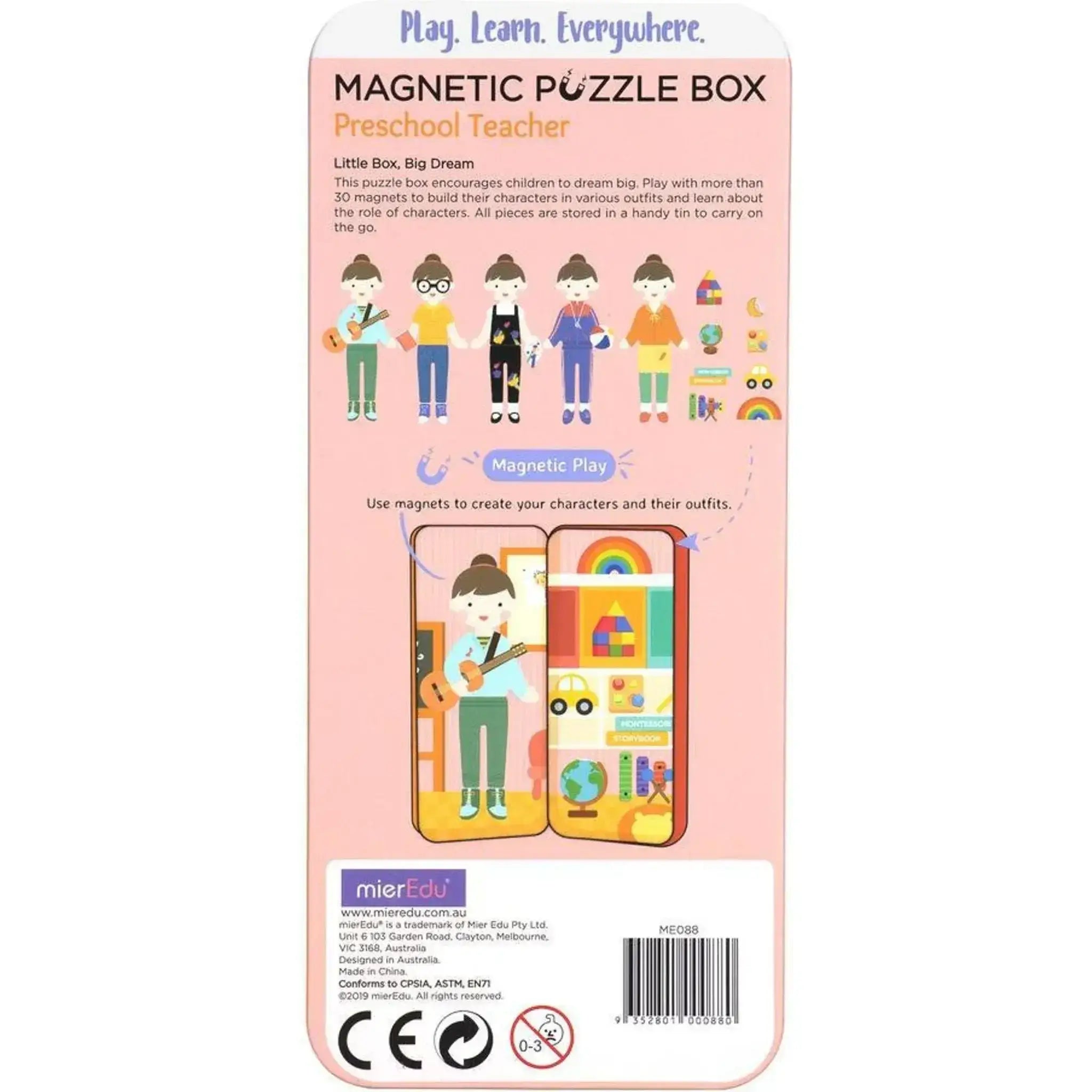 MierEdu Magnetic Puzzle Box – Preschool Teacher edition featuring mix-and-match magnetic dress-up pieces and illustrated backgrounds for imaginative play and storytelling