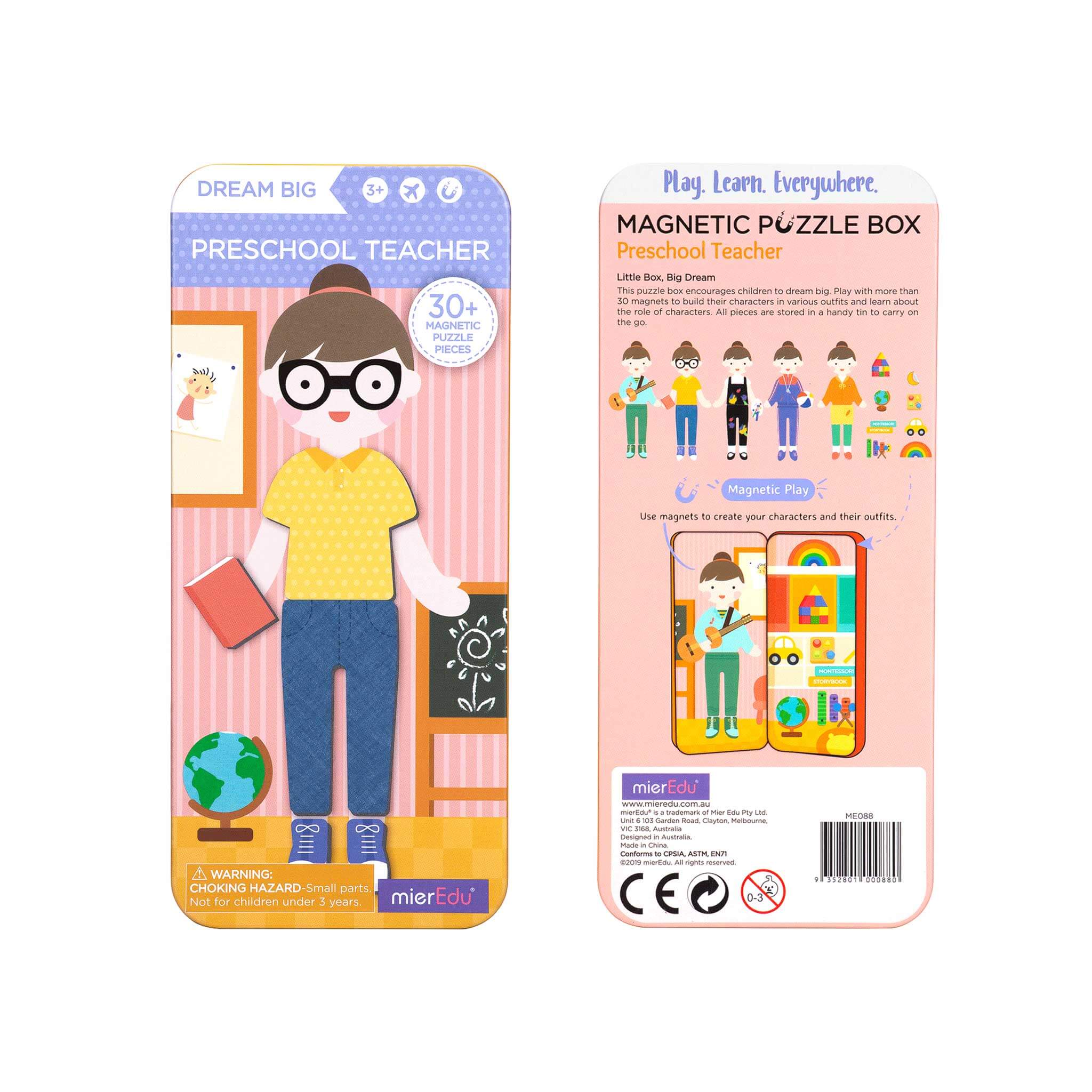 MierEdu Magnetic Puzzle Box – Preschool Teacher edition featuring mix-and-match magnetic dress-up pieces and illustrated backgrounds for imaginative play and storytelling