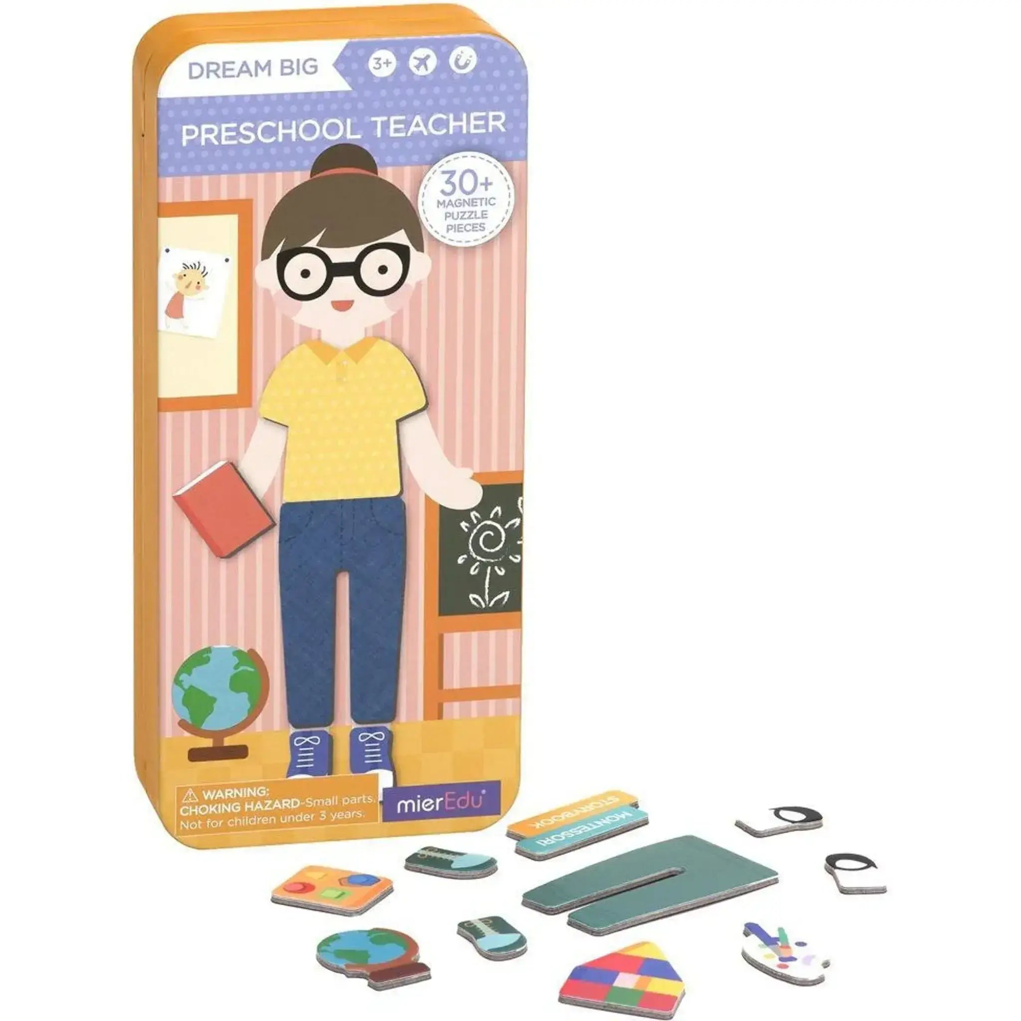 MierEdu Magnetic Puzzle Box – Preschool Teacher edition featuring mix-and-match magnetic dress-up pieces and illustrated backgrounds for imaginative play and storytelling