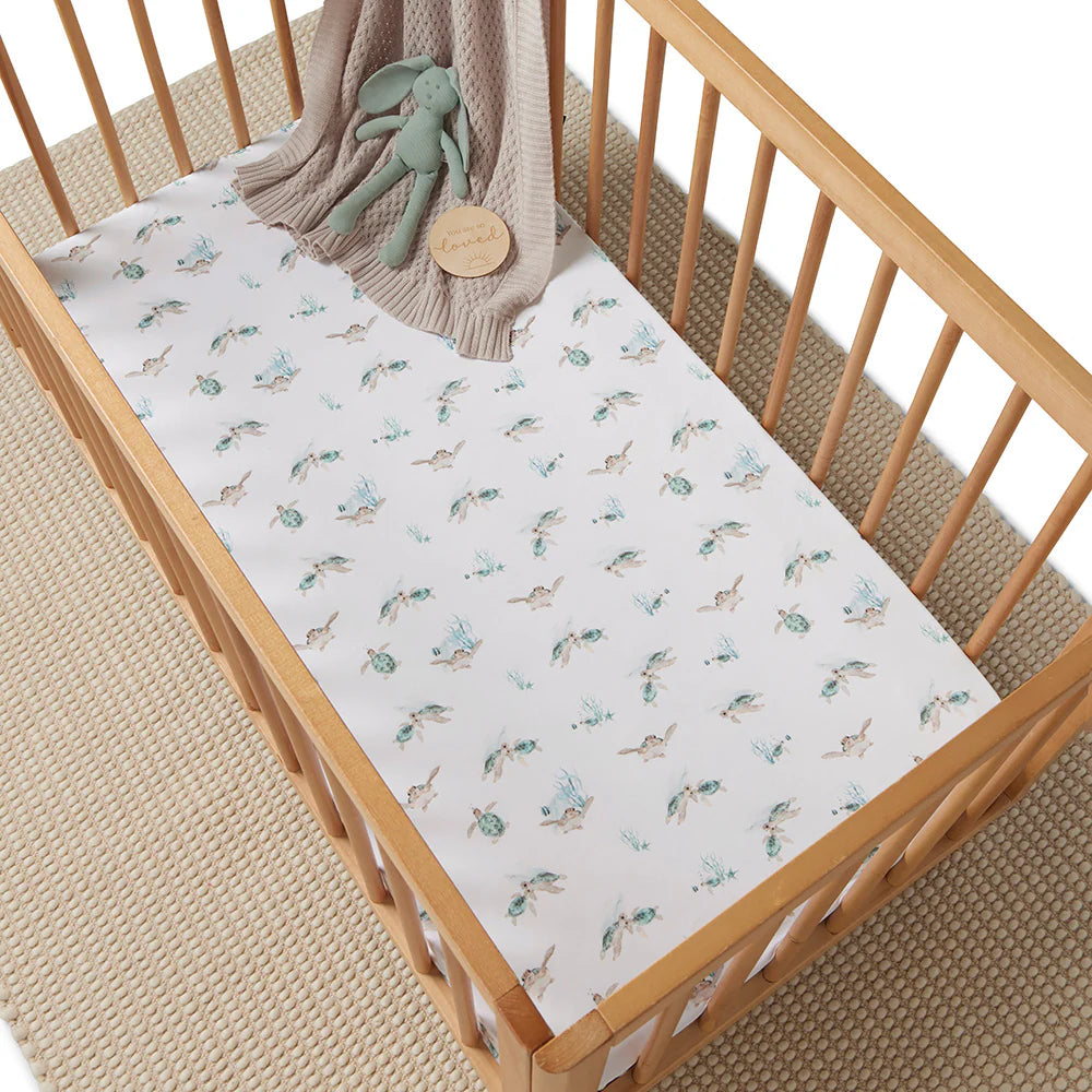 Snuggle Hunny Organic Fitted Cot Sheet | Turtle