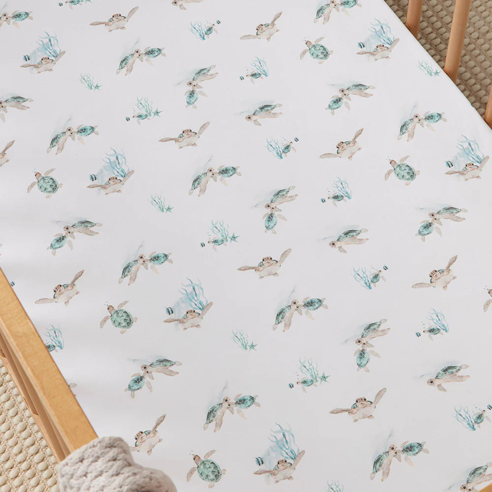 Snuggle Hunny Organic Fitted Cot Sheet | Turtle