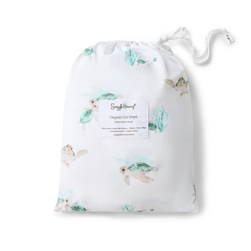 Snuggle Hunny Organic Fitted Cot Sheet | Turtle